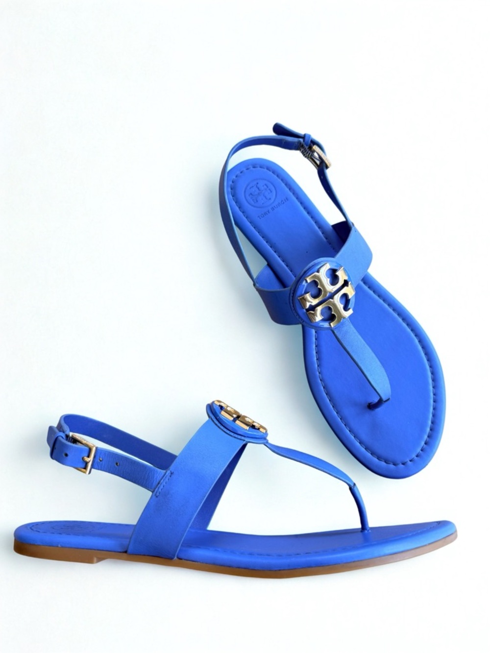 TORY BURCH Galleria Blue Logo Thong Sandals 9.5M - Excellent Pre-❤️ Condition - Picture 3 of 5